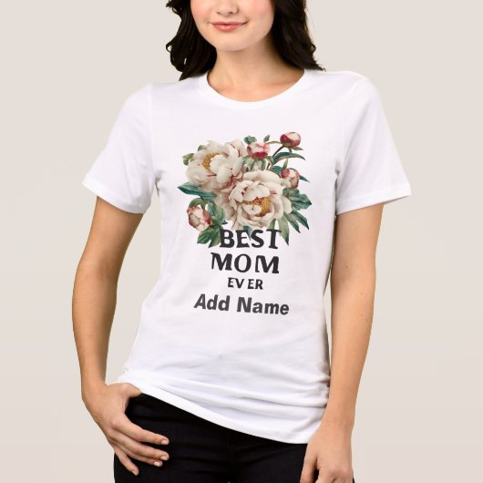 エレガントな芍薬の花の水彩アート「世界で一番のママ」 トライブレンドTシャツ (正面)