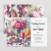 エレガントな芍薬の花の誕生日ブランチ 招待状 (正面/裏面)