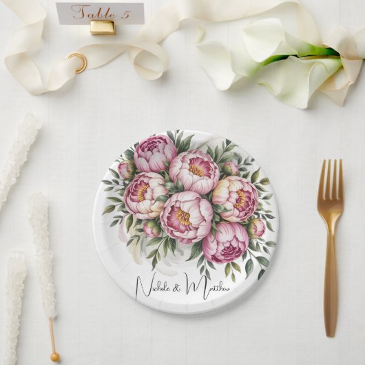 エレガントな芍薬の花束　ウェディング ペーパープレート (ウェディング)