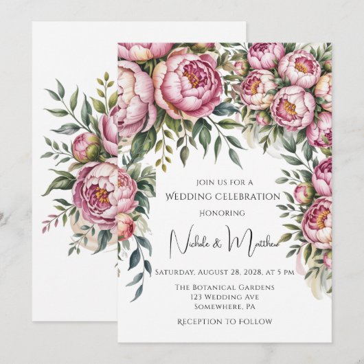 エレガントな芍薬の花束　ウェディング 招待状 (正面/裏面)