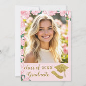 エレガントな花が添えられた ブッシュピンクとゴールドの卒業パーティー招待状 招待状 (裏面)