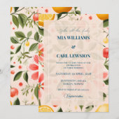 エレガントな花とバラ色のウェディング招待状 招待状 (正面/裏面)