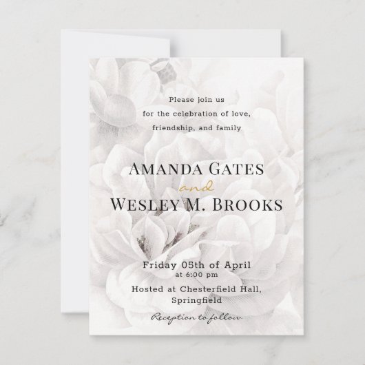 エレガントな花と緑のウェディングレセプション 招待状 (正面)