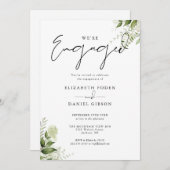 エレガントな花と緑のエンゲージメントパーティー 招待状 (正面/裏面)