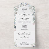 エレガントな花と緑のカスケード ウェディング オールインワン招待状 (内側)