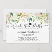 エレガントな花と緑の卒業パーティー 招待状 (正面)