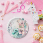 エレガントな花と緑の紙皿 ペーパープレート (パーティー)