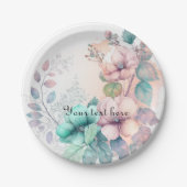 エレガントな花と緑の紙皿 ペーパープレート (正面)