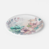 エレガントな花と緑の紙皿 ペーパープレート (アングル)