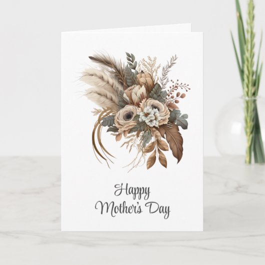 エレガントな花と葉と羽の母の日 カード (正面)