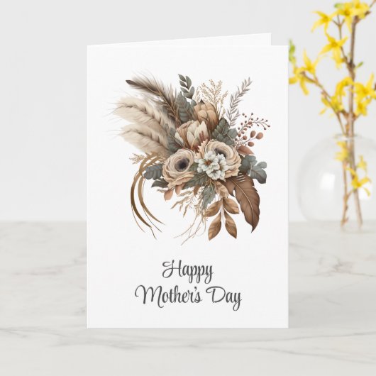 エレガントな花と葉と羽の母の日 カード (黄色い花)