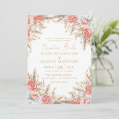 エレガントな花と葉のスペイン語 私たちの結婚式 招待状 (スタンド正面)