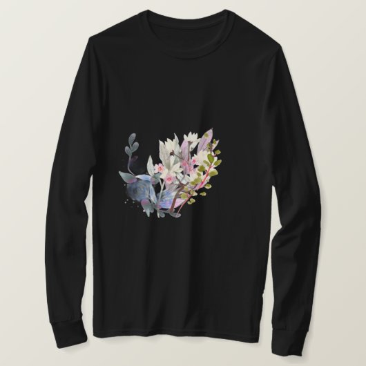 エレガントな花と葉のラインアート | ミニマル Tシャツ (デザイン正面)