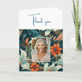 エレガントな花と葉の模様の写真　誕生日 サンキューカード (正面)