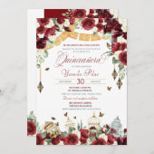 エレガントな花と蝶のキンセアニエラ V6 招待状 (正面/裏面)