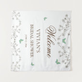 エレガントな花と蝶のブライダルシャワーウェルカム タペストリー (正面(横))