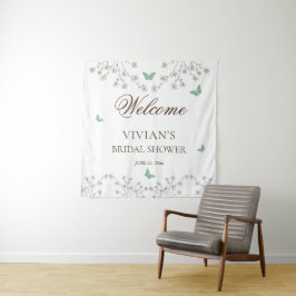 エレガントな花と蝶のブライダルシャワーウェルカム タペストリー