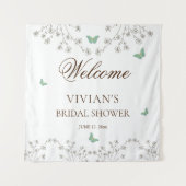 エレガントな花と蝶のブライダルシャワーウェルカム タペストリー (正面)