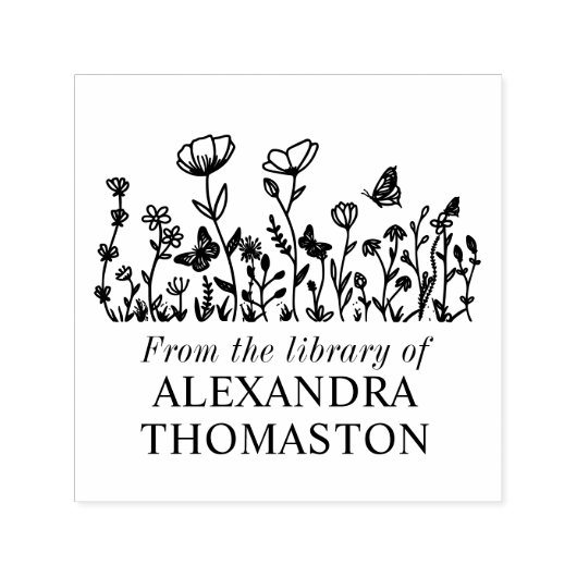 エレガントな花と蝶のライブラリーの本の名前 セルフインキングスタンプ (デザイン)