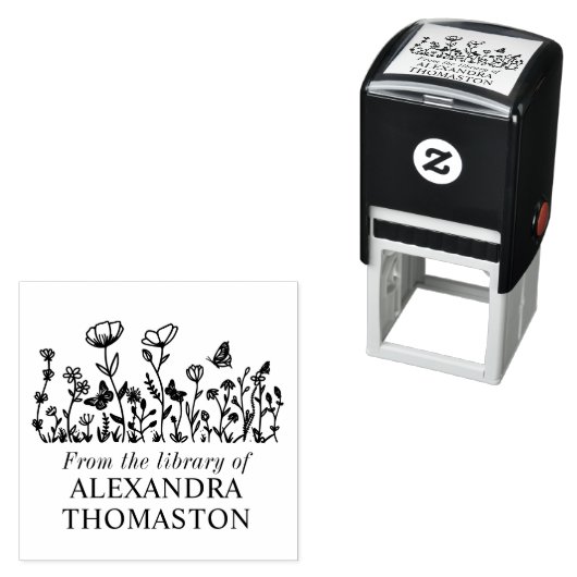 エレガントな花と蝶のライブラリーブック名 セルフインキングスタンプ (インサイチュ)