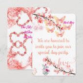 エレガントな花と蝶の結婚式招待状カード 招待状 (正面/裏面)