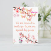 エレガントな花と蝶の結婚式招待状カード 招待状 (スタンド正面)