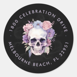 エレガントな花と骸骨 ゴシック リターンアドレス ラウンドシール