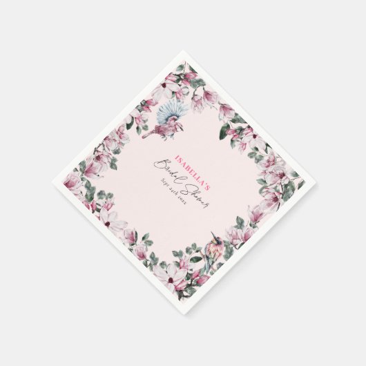 エレガントな花と鳥の ブライダルシャワー スタンダードカクテルナプキン (角)