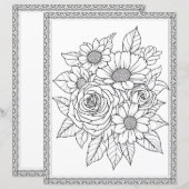 エレガントな花のぬりえページ スクラップブック用紙 (正面/裏面)