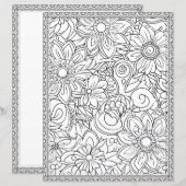 エレガントな花のぬりえページ スクラップブック用紙 (正面/裏面)