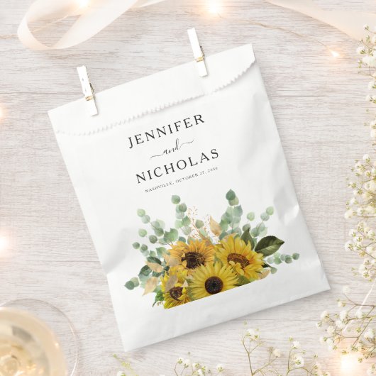 エレガントな花のひまわり ウェディング フェイバーバッグ (クリップ留めされた状態)