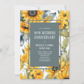 エレガントな花のひまわり 50周年結婚記念日 招待状 (正面)