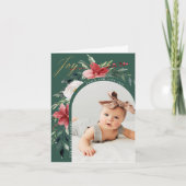 エレガントな花のアーチと写真 シーズンカード (正面)