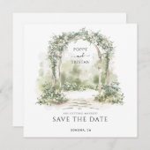 エレガントな花のアーチガーデンウェディング セーブザデート (正面/裏面)