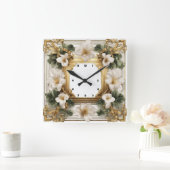 エレガントな花のアートデコ スクエア壁時計 (ホーム)
