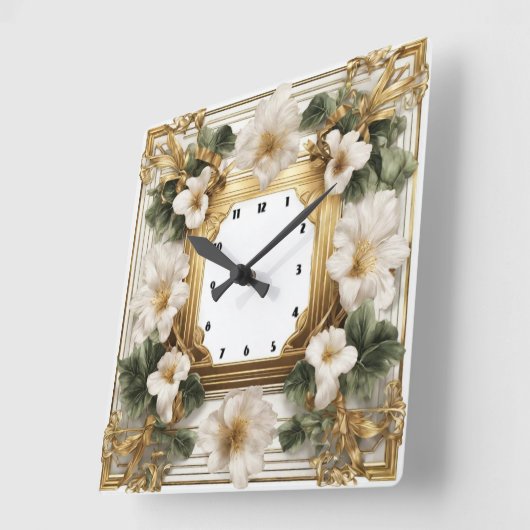 エレガントな花のアートデコ スクエア壁時計 (傾斜)