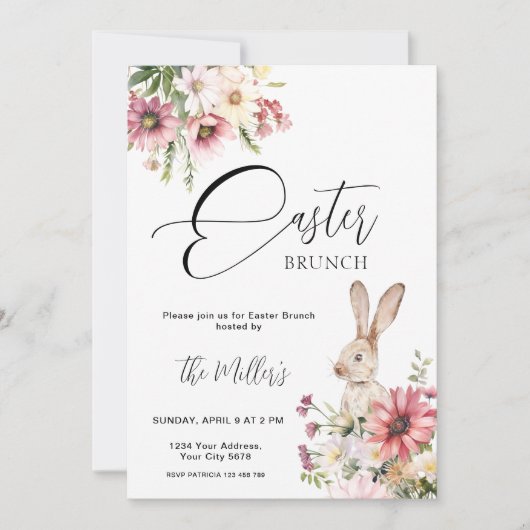 エレガントな花のイースターブランシュ招待状 招待状 (正面)