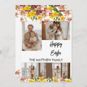 エレガントな花のイースター、家族4人の写真コラージュ シーズンカード (正面/裏面)