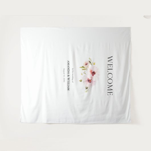 エレガントな花のウェディングウェルカムサインタペストリー タペストリー (正面(横))