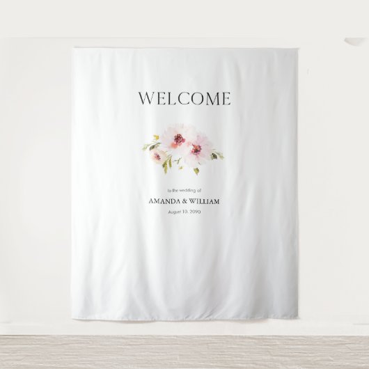 エレガントな花のウェディングウェルカムサインタペストリー タペストリー (正面)