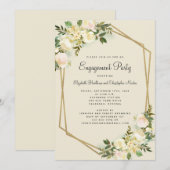 エレガントな花のウェディングゴールドエンゲージメントパーティー 招待状 (正面/裏面)