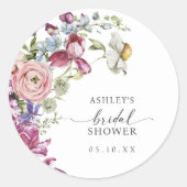 エレガントな花のウェディングシャワーシール ラウンドシール (正面)