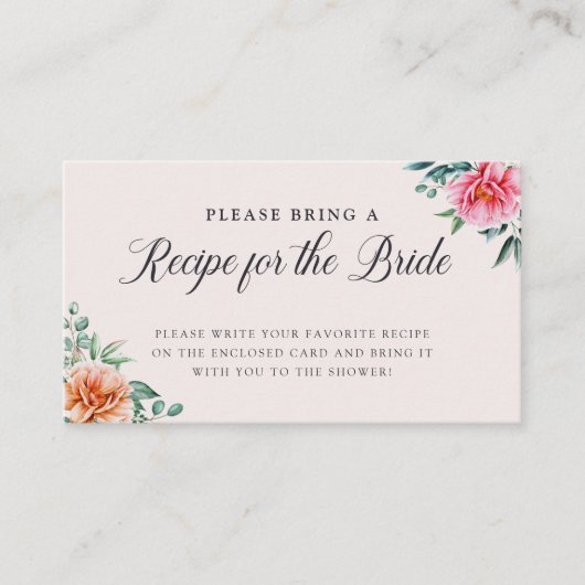エレガントな花のウェディングシャワー レシピ封入カード エンクロージャーカード (正面)