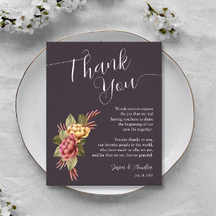 エレガントな花のウェディングプレート感謝カード サンキューカード