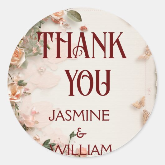 エレガントな花のウェディング招待ステッカーカスタム ラウンドシール (正面)