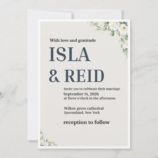 エレガントな花のウェディング招待状 | ミニマル クラシック 招待状 (正面)