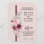 エレガントな花のウェディング招待状 招待状 (正面/裏面)