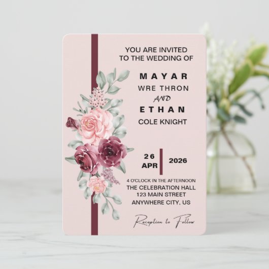 エレガントな花のウェディング招待状 招待状 (スタンド正面)