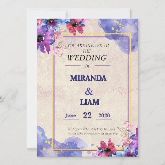 エレガントな花のウェディング招待状 招待状 (正面)