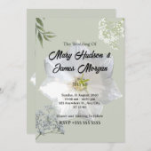  エレガントな花のウェディング招待状（白いコーラルリリーのデザイン） 招待状 (正面/裏面)